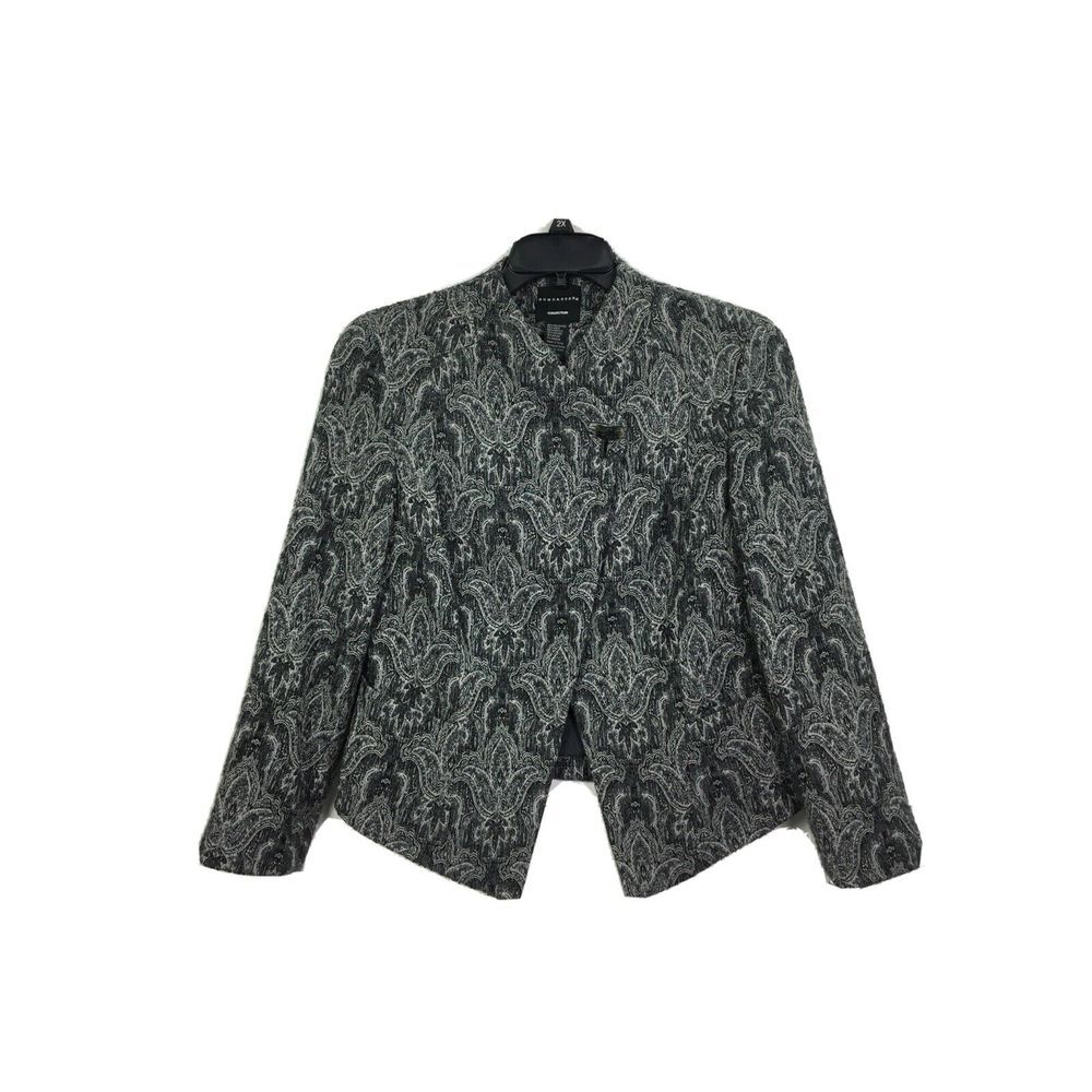 Vtg Doncaster Collection Blazer Jacket Size 8 Womens Paisley Print Black white